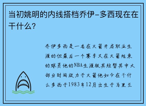 当初姚明的内线搭档乔伊-多西现在在干什么？